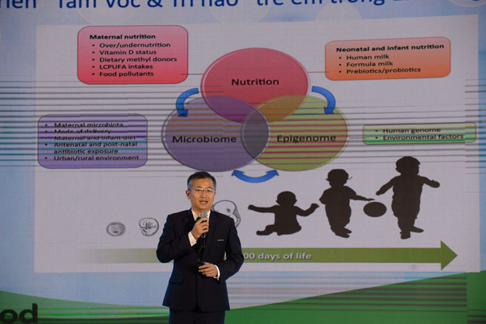 Bác sĩ Mai Thanh Việt - Phó Tổng giám đốc Nutifood trình bày về công thức FDI đề kháng khoẻ tiêu hoá tốt nền tảng cho phát triển toàn diện.